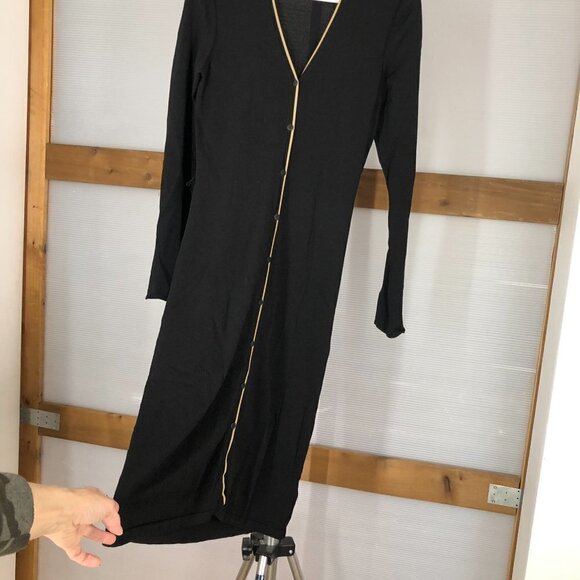 Jacob Black Crepe Gold Long Sleeve Button Up Bodycon Dress / Cardigan Sz S - Picture 5 of 11